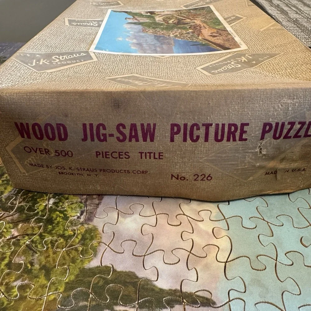 VINTAGE Wood Jigsaw Puzzle J.K. Straus - Blue Shores  over 500 Pieces Complete